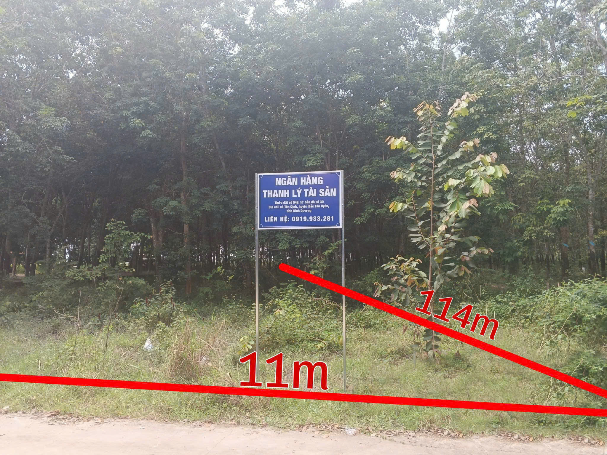 BẮC TÂN UYÊN, NGÂN HÀNG THANH LÝ ĐẤT NGANG 11M, DT 1536.8M2, ĐƯỜNG BÊ TÔNG 4M, GIÁ  1 TỶ 606