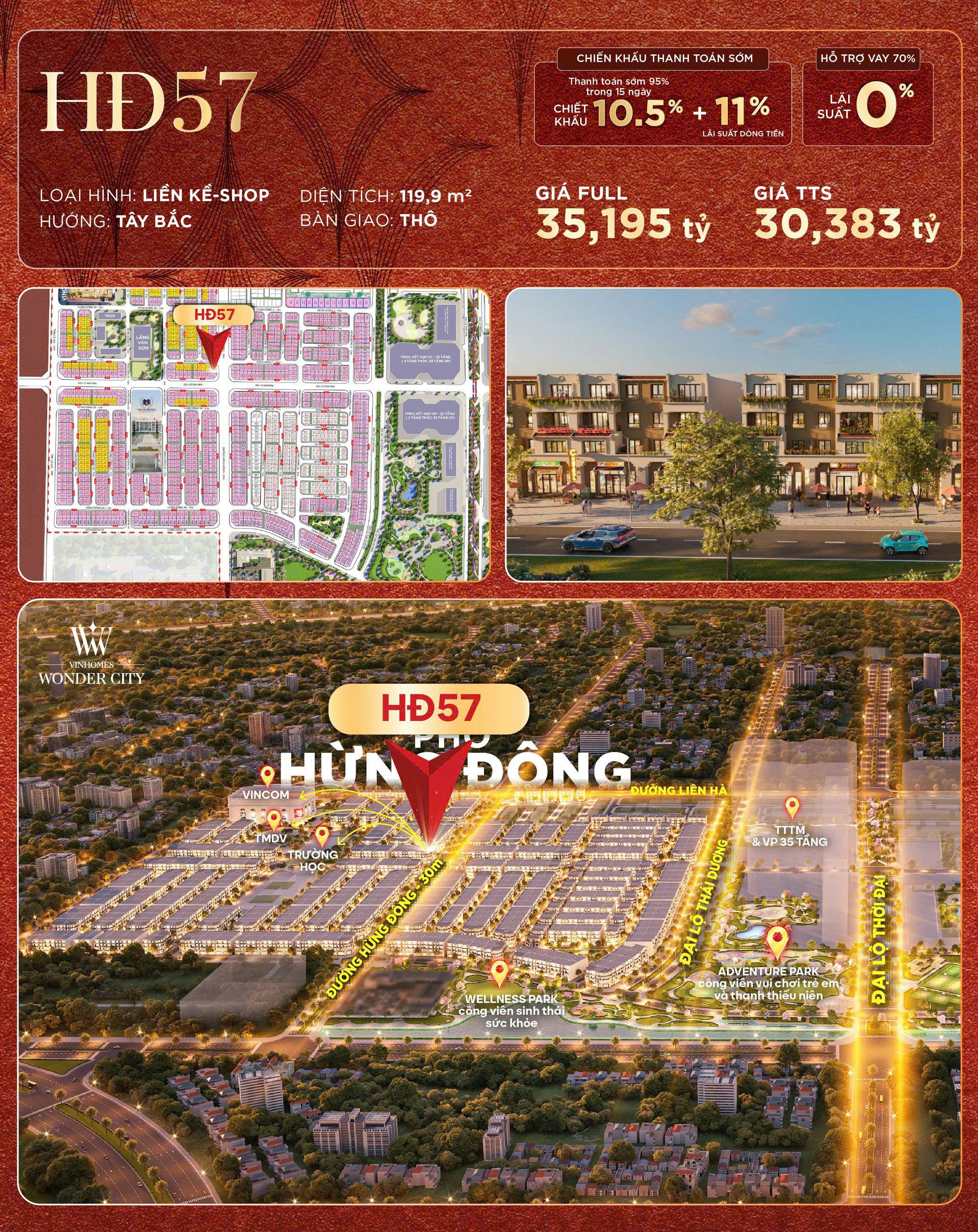 BÁN LIỀN KỀ SHOP HỪNG ĐÔNG - TRỤC ĐƯỜNG CHÍNH HƯNG ĐÔNG - VINHOMES ĐAN PHƯỢNG. GIÁ CHỈ 30 TỶ