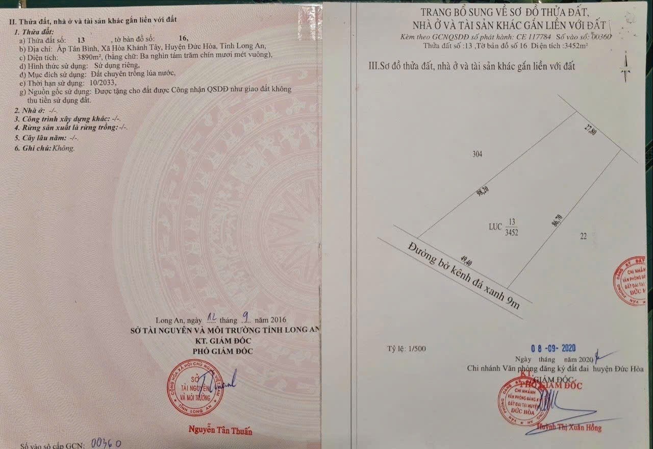 Bán đất ở Long An tổng diện tích 2 mảnh 7200 m2 giá cả thương lượng nhẹ