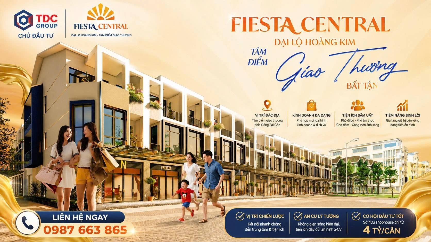 FIESTA CENTRAL BÌNH DƯƠNG 0987663865 – SHOPHOUSE 2 MẶT TIỀN GIỮA TRUNG TÂM THÀNH PHỐ MỚI