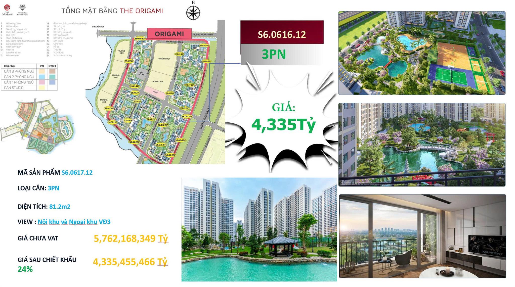 ???? Căn hộ 3 Phòng Ngủ – View Cực Phẩm, Đẳng Cấp Chuẩn Nhật
???? Tòa S6 – Phân khu Origami, “trái tim năng động” của đại đô thị Vinhomes Grand Park.