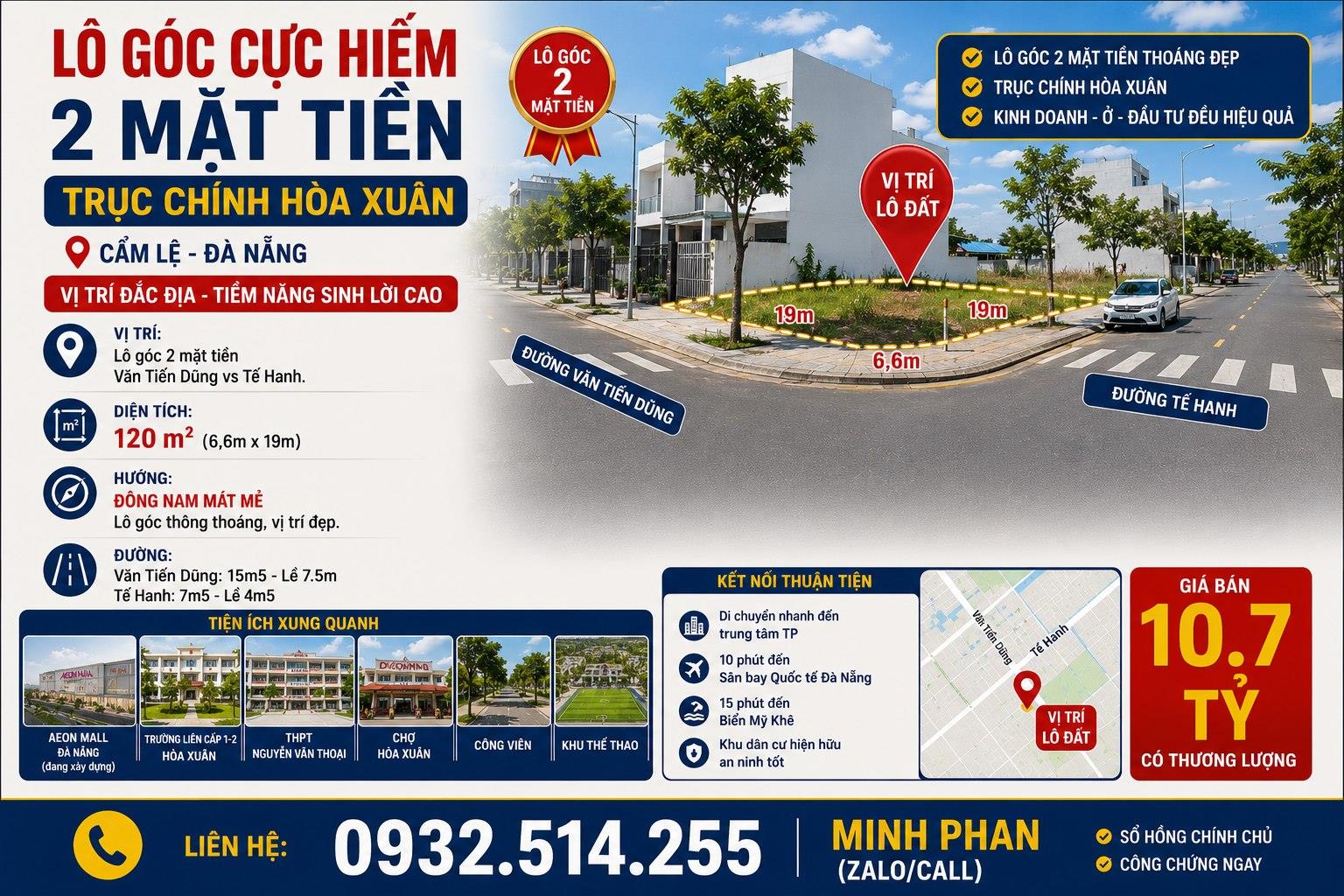 Bán Đất 2 MT Đường Văn Tiến Dũng - Hoà Xuân - Cẩm Lệ - 120m2 giá chỉ nhỉnh 10 tỷ