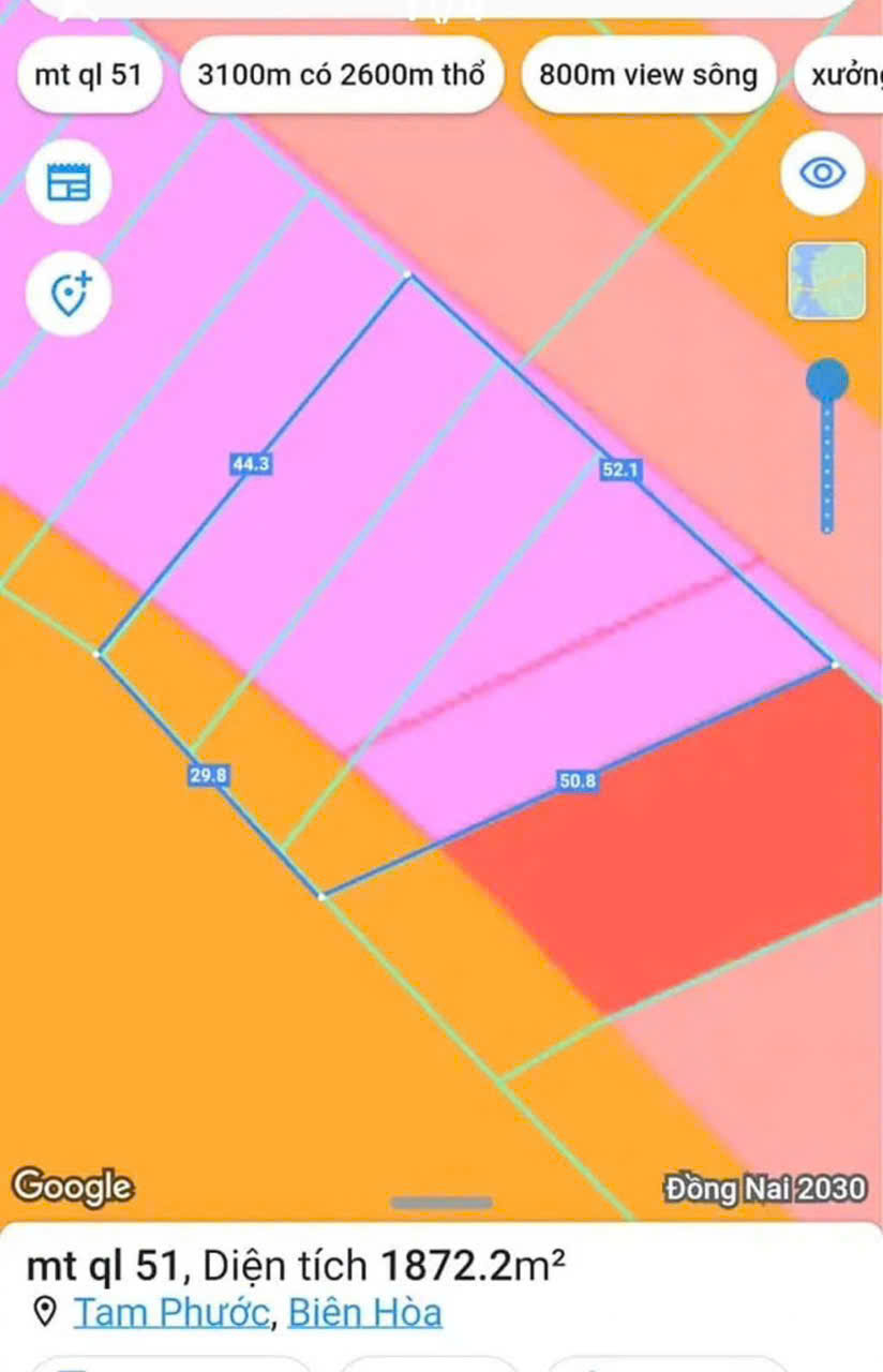 Bán đất mặt tiền quốc lộ 51 .Thuộc Phường Tam Phước. Tp Biên Hòa -0909808615