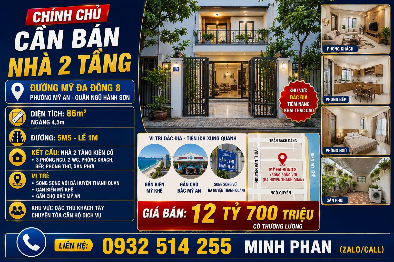 Chính chủ bán nhà 2 tầng Mỹ Đa Đông 8 - Gần Biển - Mỹ An - Ngũ Hành Sơn - Giá  Rẻ.