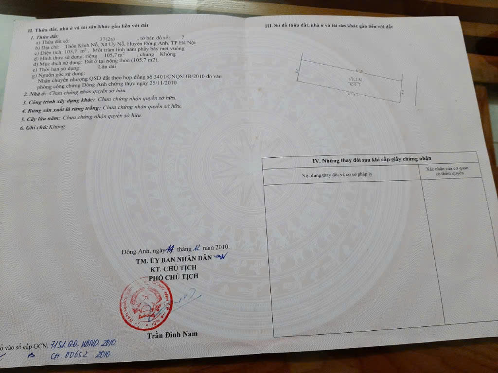 BÁN ĐẤT 105.7M2 KÍNH NỖ UY NỖ ĐÔNG ANH - THÔNG Ô TÔ 7 CHỖ - GIÁ 6X