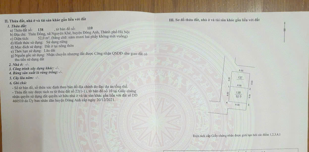 BÁN ĐẤT THÔN ĐỒNG NGUYÊN KHÊ ĐÔNG ANH (PHÚC THỊNH MỚI) - LÔ GÓC 52M2 - NGAY ĐƯỜNG VÕ NGUYÊN GIÁP