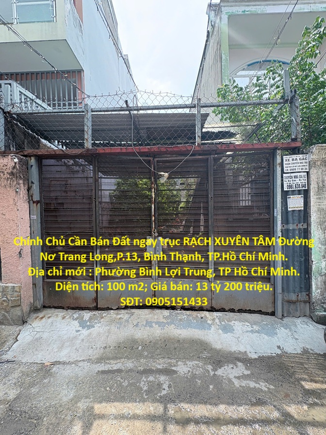 Chính Chủ Cần Bán Đất ngay trục RẠCH XUYÊN TÂM Đường Nơ Trang Long,P.13, Bình Thạnh, TP.Hồ Chí Minh.