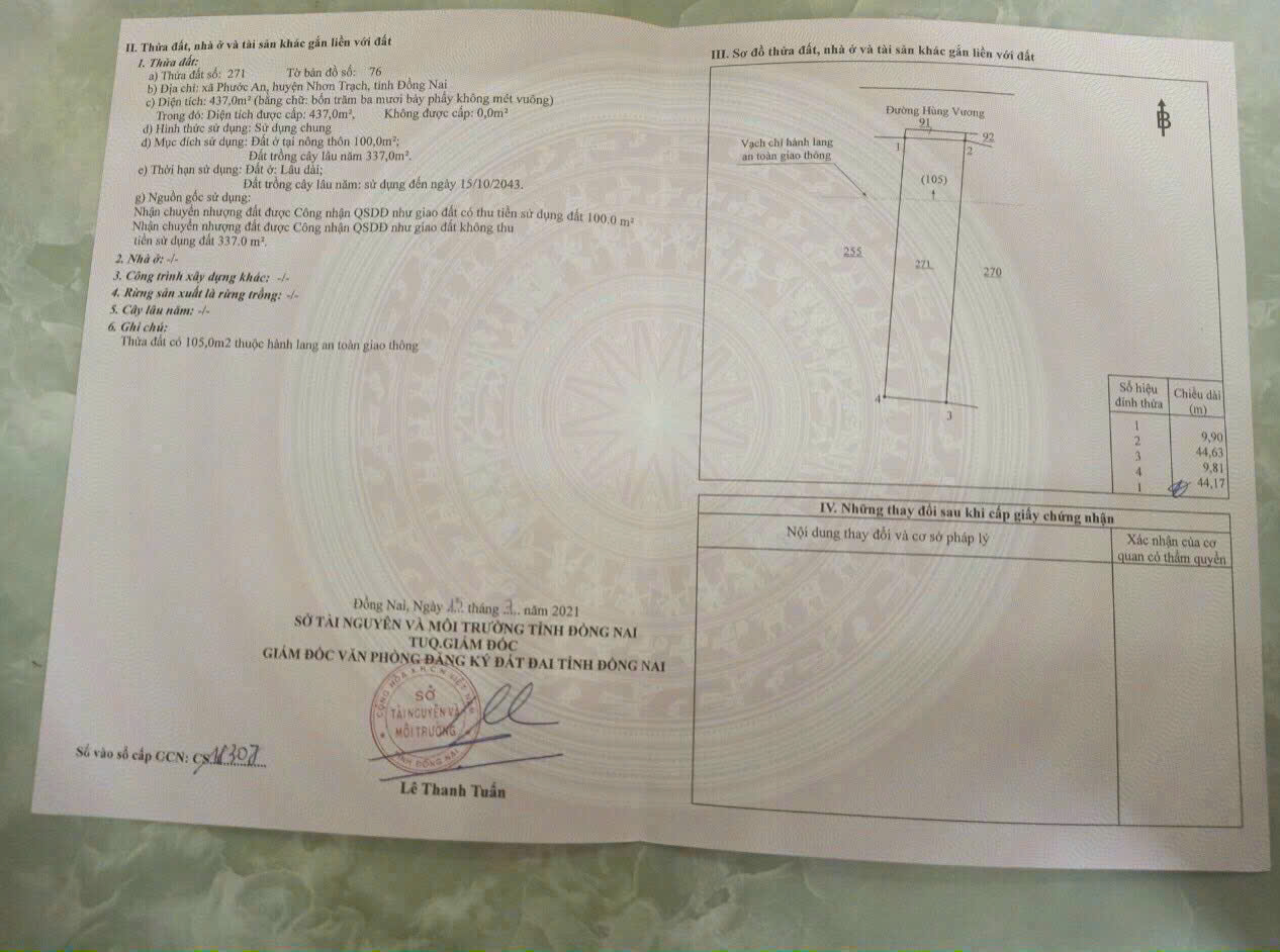 10M Mặt tiền đường Hùng Vương, Sẳn 100m  thổ cư, kinh doanh siêu tiện lợi