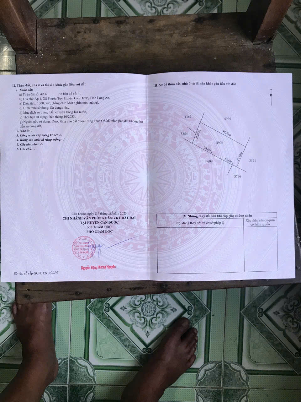 BÁN ĐẤT LÚA – 1.000 m²  PHƯỚC TUY – CẦN ĐƯỚC – LONG AN